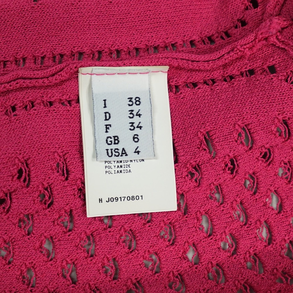 Moschino Cardigan Womens 4 Pink Cropped Fine‎ Knit Open Stitched Statement Italy - Picture 5 of 16